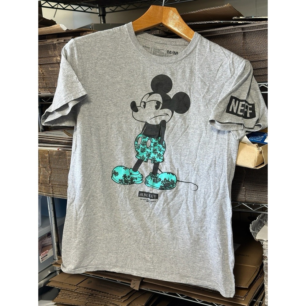 Neff Disney Mickey Mouse Graphic T-Shirt Gray Short Sleeve Men's Medium
